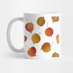 Fall Physalis buds red, orange seamless watercolor pattern. Cape gooseberry flowers. Colorful Golden berry. Autumn berries floral print Mug